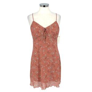No Comment Floral Spaghetti Strap Mesh Mini Dress Pink Size Large NWT